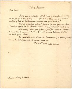 Letter from John Adams to Mercy Otis Warren, page 1